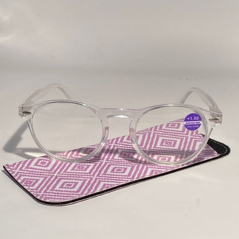 Reading Glasses 1.50 Sleek Sleek Shiny Clear Round NWT